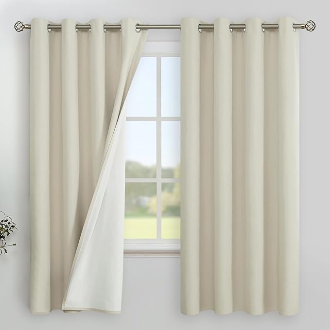 YoungsTex Linen Blackout Curtains 63 Inch Length, Room Darkening Drapes by YoungsTex