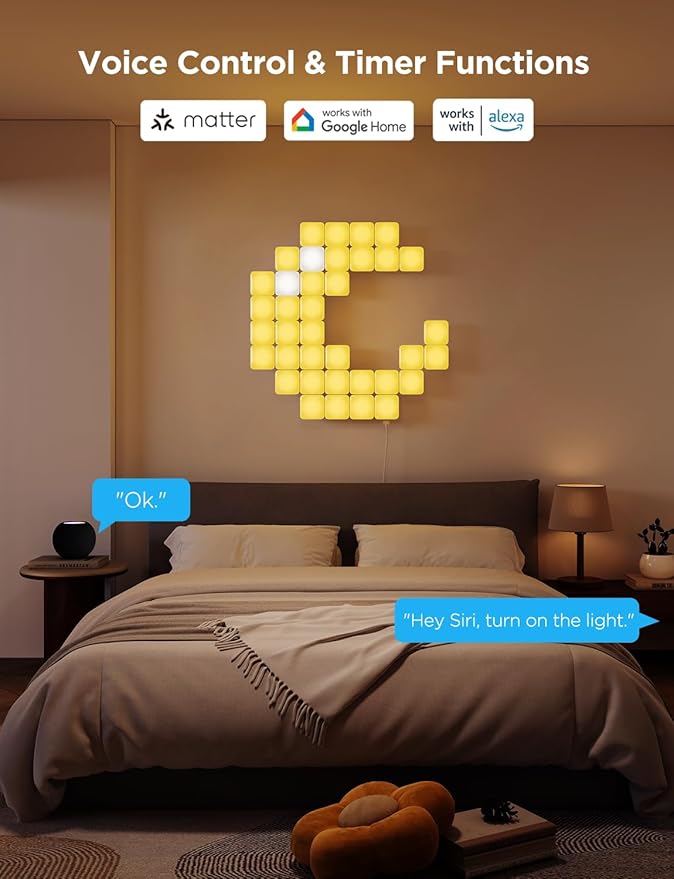 Govee Mini Panel Lights, RGBIC Wall Lights, Smart LED Wall Panels, Works with Matter, Alexa, Google Assistant, Sync with Music, DIY Gaming Light for Home Decor, Office, Bedroom, 20 Pcs