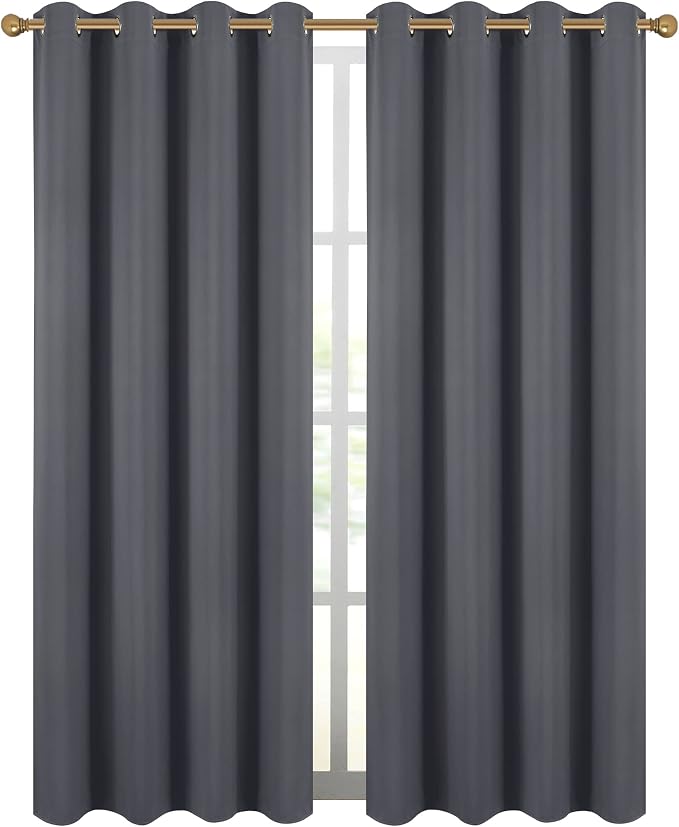 Diraysid Dark Grey Grommet Blackout Curtains - Image 2