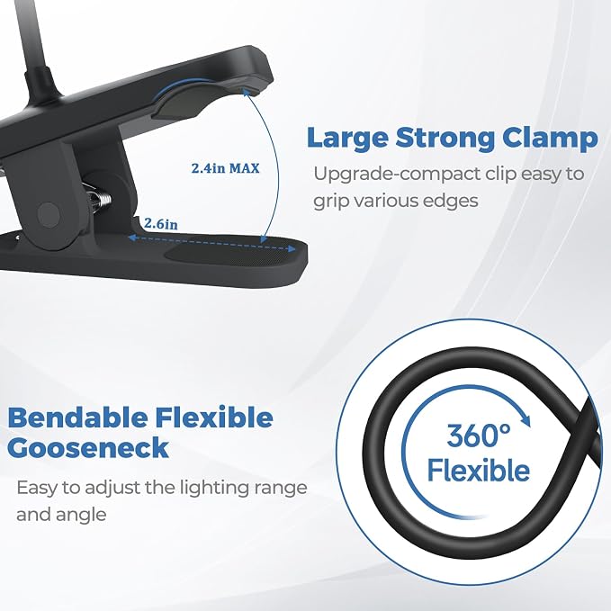 CUHIOY 2Pack Rechargeable Clip on Reading Light - Image 3