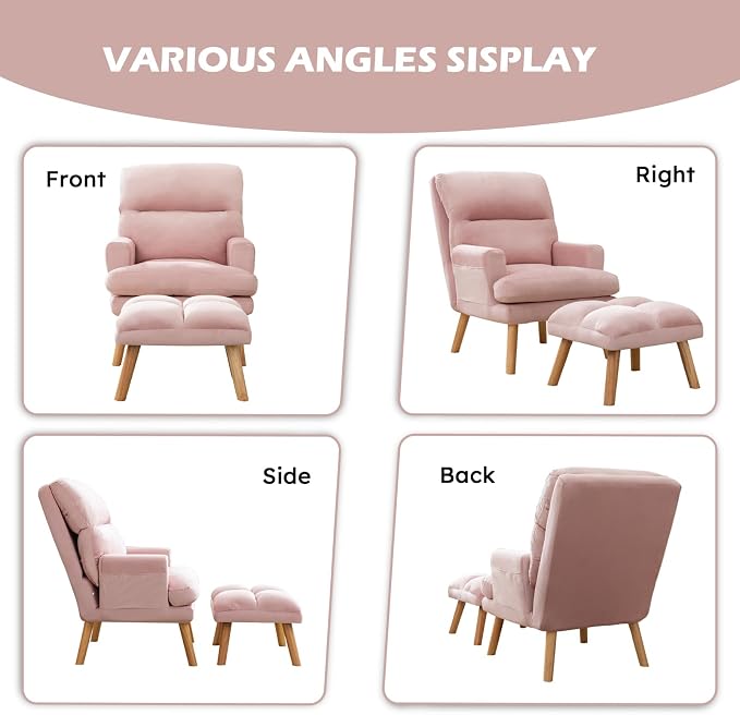 IOMOR Accent Chair with Ottoman Comfy Reading Chair Armchair with Adjustable - Image 6