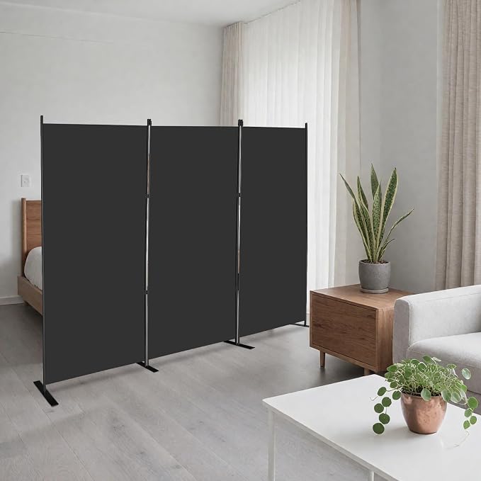 MAYOLIAH 3-Panel Black Room Divider 6ft Tall Folding Privacy Screen | w/ - Image 6