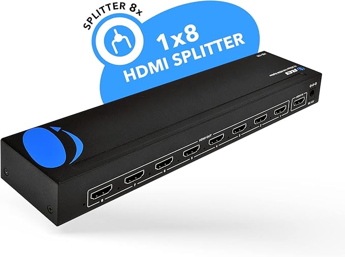 OREI HDMI Splitter 1 in 8 Out with Video Resolutions up to 4K@30hz, EDID Management, 10.2 Gbps Video Bandwidth & Plug and Play Installation