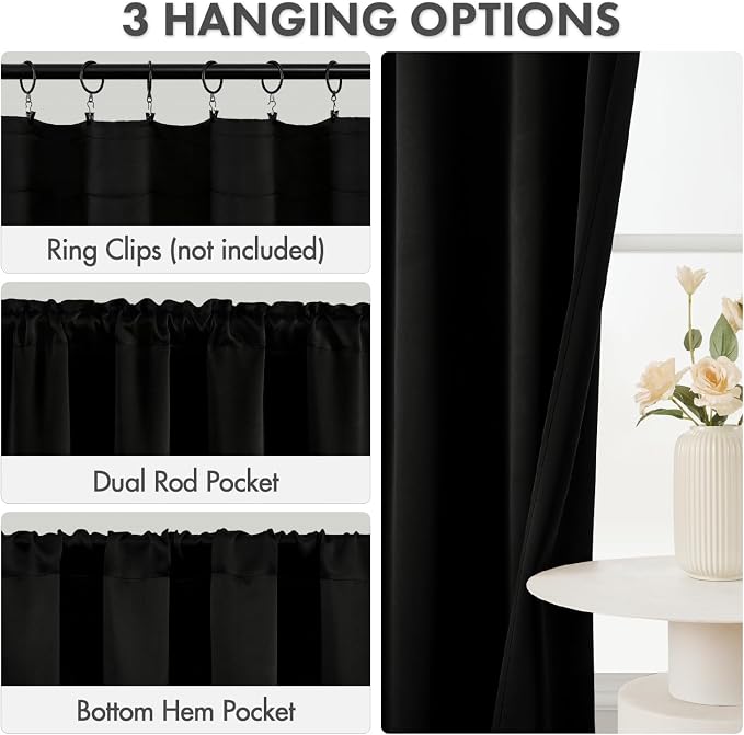 MIULEE 4-Panel 36 Inch Blackout Kitchen Tier Curtains Over Sink Black | Privacy - Image 2