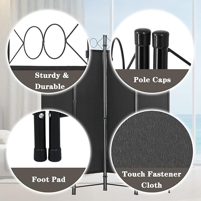 4 Panel Room Divider 6FT Steel Frame Screen Folding Privacy Divider - Image 5