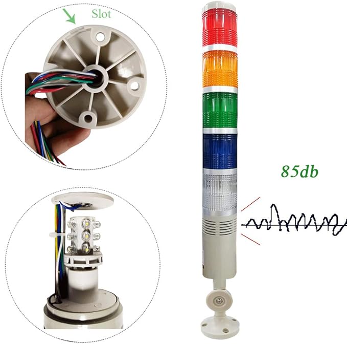 YJINGRUI LED Industrial Signal Tower Light 5 Colors Flash LED Light with Buzzer Alarm Warning Lamp for CNC Machines (DC12V)