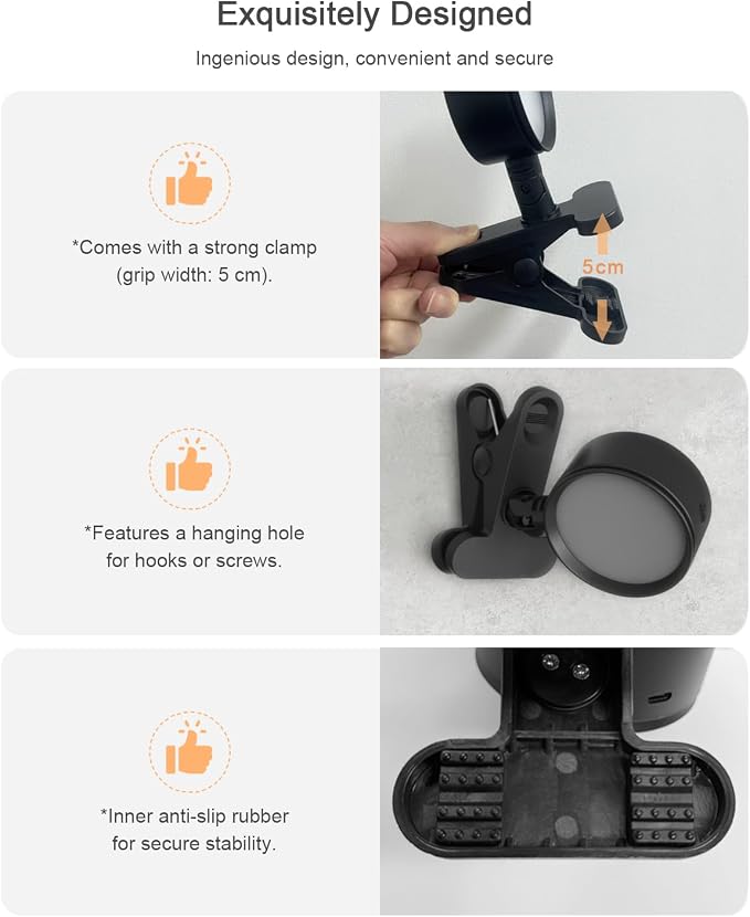 Clip on Light 5000mAh Rechargeable Battery, Clamp Reading Light - Image 3