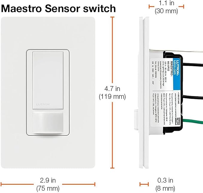 Lutron Maestro Motion Sensor Light Switch Indoor for Bathroom, Garage, Laundry Room, Closet, Occupancy Sensor Light Switch, Single-Pole, No Neutral, MS-OPS5M-IV