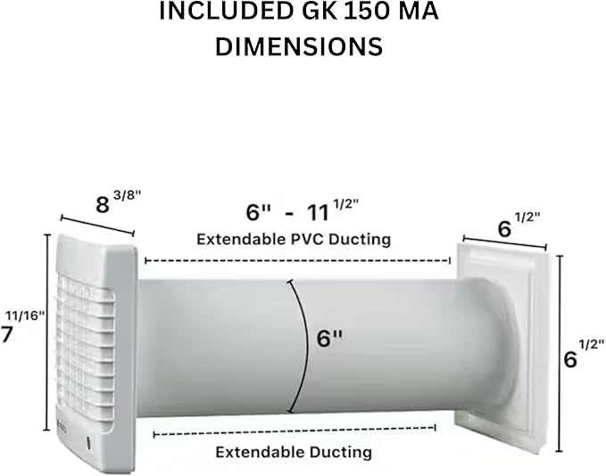 VENTS-US GK 150 MA-MV KIT – Easy to Install 6" Through The Wall Exhaust Fan with Exterior Backdraft Hood, 176 CFM – Removes Moisture, Harmful Fumes, Humidity, Odors, and Common Indoor Air Contaminants