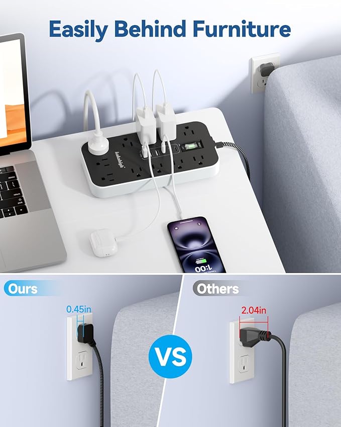 25 FT Extension Cord with USB Ports- Power Strip with USB, 1625W Multi Outlet with 11 AC Outlet 6 USB (24W/4.8A), Charging Station for Multiple Devices, for Home, Office, Dorm, Gaming Room Essentials