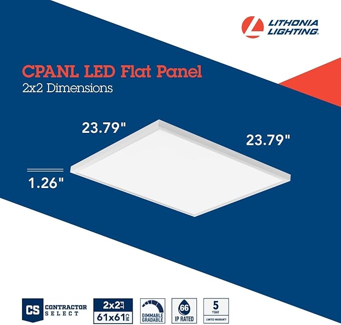 Lithonia Lighting CPANL 2x2 LED Flat Panel Light, 2 ft. x 2 ft. LED Light Panel, Ceiling Lighting Fixture, 2400/3300/4400 Adjustable Lumens, 3500K/4000K/5000K Switchable CCT, White