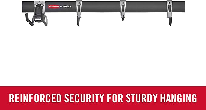 Rubbermaid FastTrack Garage Storage Utility Hooks 5 Piece Black All in One Rail Hook Kit and Tool Organizer Heavy Duty for Home/Garage/Shed/Garden