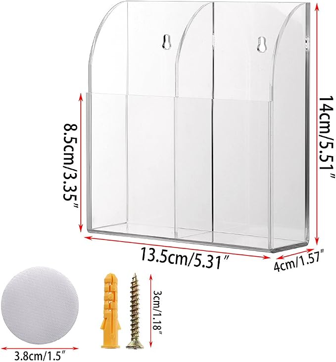 Hipiwe Wall Mount Remote Control Holder Acrylic Media Organizer, 2 Slots | - Image 5