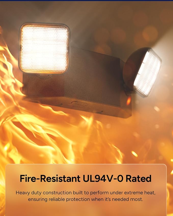 Sunco Emergency Light LED Fixture with Lights Battery Backup [Luces De Emergencia], Fire Resistant (UL 94V-0), 120-277V, Wall Mount, Hard Wired, Black UL