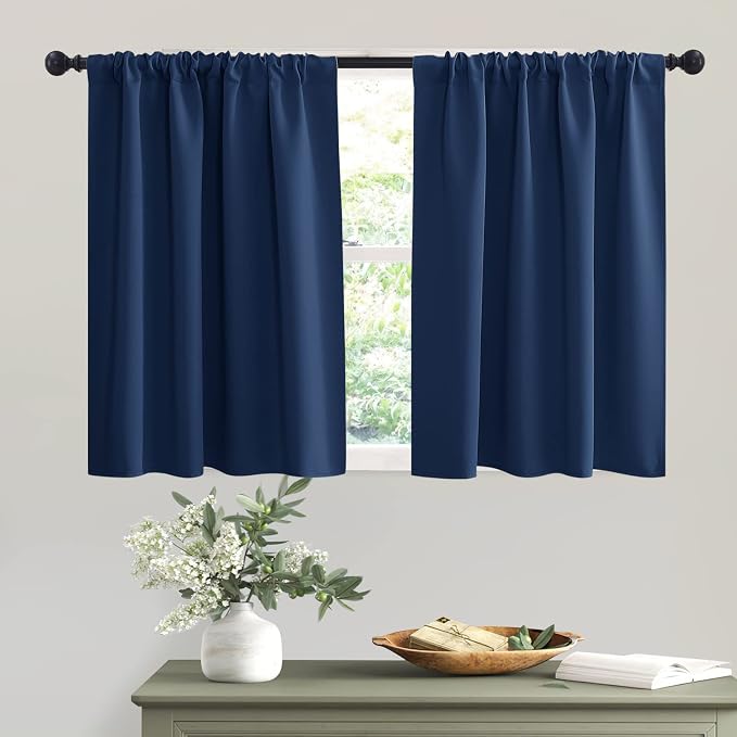 RYB HOME Short Navy Blue Blackout Curtains by RYBHOME