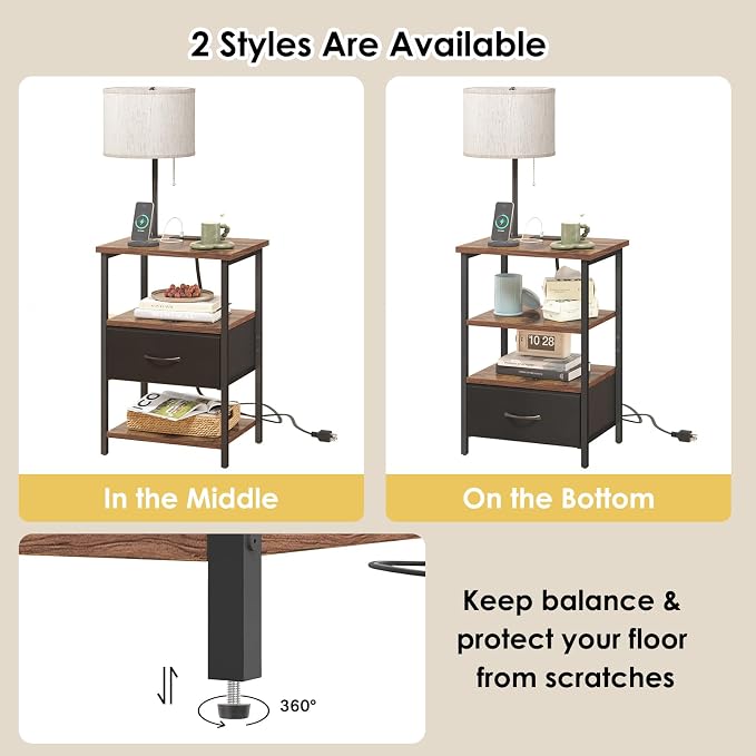 Fixwal Nightstand with Lights Bedside Table with 3 Color Temperatures Bulb - Image 6