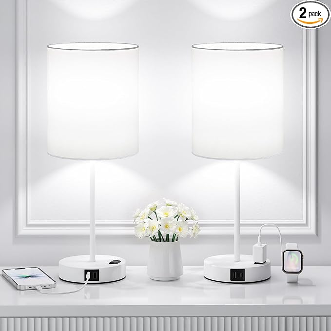 17.6" White Touch Lamps for Bedroom Set of 2 by Fenmzeelighting