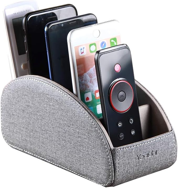 TV Remote Control Holder with 5 Compartments, Pu Leather Remote Caddy/Tray | by YAPISHI