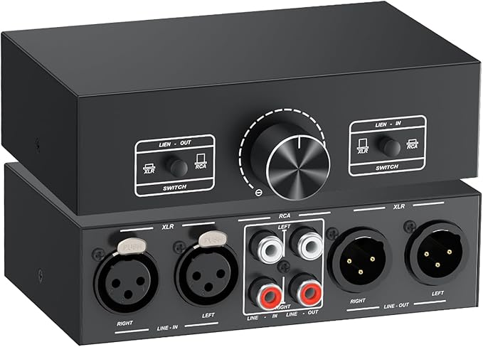 PROZOR 2-IN-2-OUT XLR Balanced/RCA Converter Audio Selector Splitter | Passive Switch Box with Volume Control