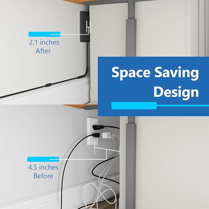 LIDER Flat-Face Outlet Extender with 3 Receptacles, Ultra-Thin Wall Plate Plug with Cord Extender and 3-Outlet Power Strip, 8ft Cord, LWE8-315-BK2P, ETL-Listed, Black, 2 Pack