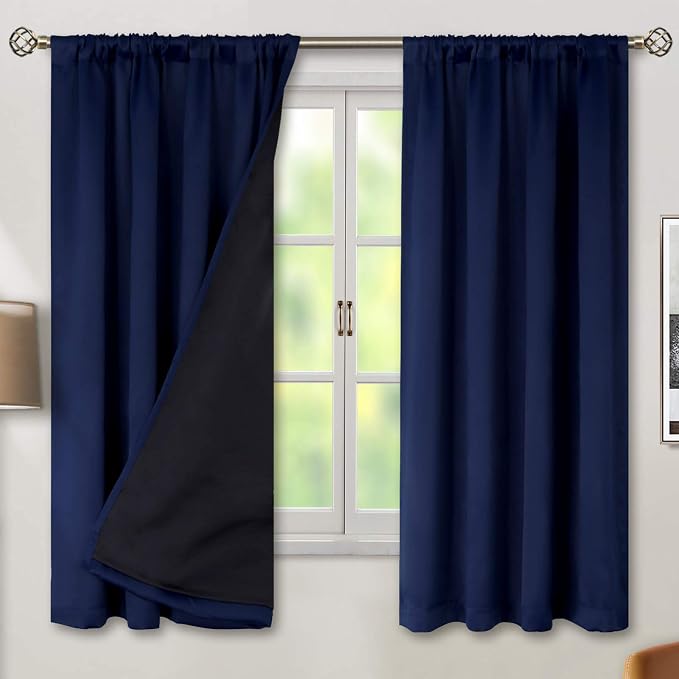 BGment Navy Blue Black-Out 63 Inch Length Curtains by BGment