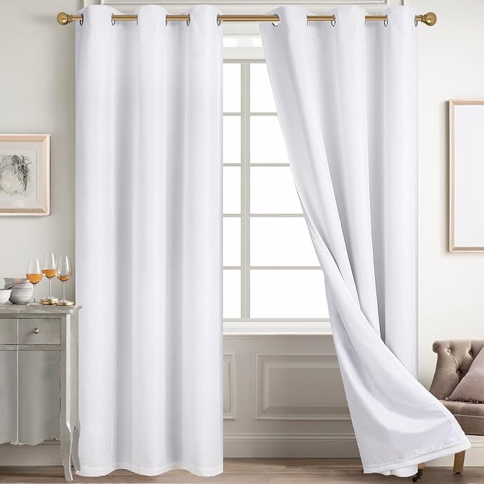 Diraysid 100% Blackout Curtains White Linen Curtains - Image 6