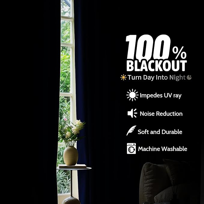 COSVIYA Navy Blue 100% Blackout Curtains - Image 2
