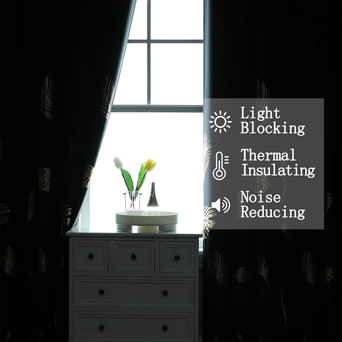 Black Blackout Curtains for Bedroom 102 Inches Long, Room Darkening Grommet - Image 6