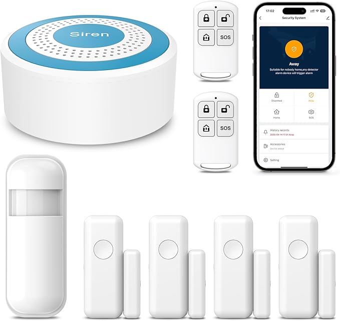 PGST Wifi Home Alarm System,Smart Home Security Systems with Instant Tuya App Alerts,8 PCS Door Alarm Kits Siren Hub with Motion and Door Sensors,Remote,Work with Alexa for Villa,Apartment,Kids Safety