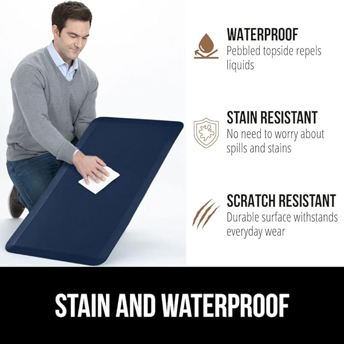GORILLA GRIP Comfortable Cushioned Kitchen Mats for Floor, 58x20, Waterproof and Stain Resistant Soft Top, 3/4 Inch Thick Ergonomic Standing Desk Anti Fatigue Mat, Foam Supports Ankles and Feet, Navy