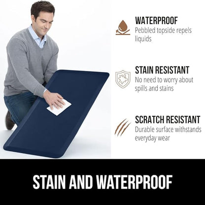 GORILLA GRIP Comfortable Cushioned Kitchen Mats for Floor, 58x20, Waterproof and Stain Resistant Soft Top, 3/4 Inch Thick Ergonomic Standing Desk Anti Fatigue Mat, Foam Supports Ankles and Feet, Navy