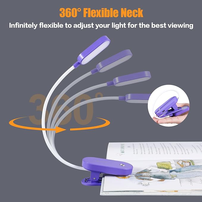 VAVOFO Rechargeable Book Light, 14 LEDs Eye Care Clip On Amber Reading Light - Image 6