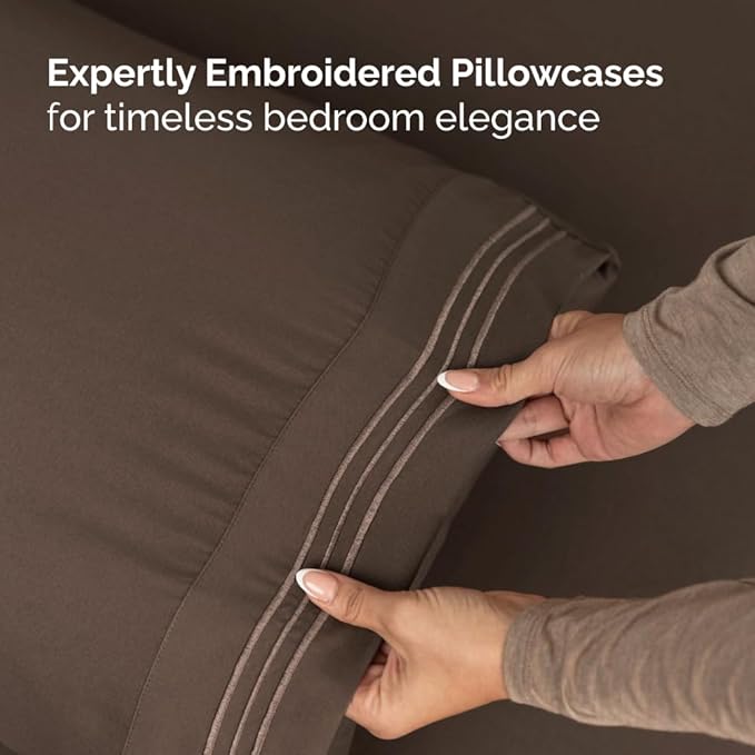 Split Head King Sheet Set – 4 Piece Flex Split Top King Sheets for Adjustable Beds - Fits 14” to 16" Mattress w/ Deep Pockets - Ultra-Soft, Breathable & Cooling - Luxury Bedding & Wrinkle Free - Brown