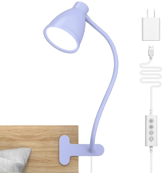 BOHON Desk Lamp with Clamp Clip on Light 5 Color 10 Brightness Lilac Purple | by BOHON