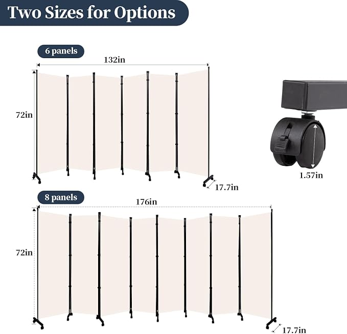 Room Divider 6 Panel-176''Wide Folding Privacy Screen, Large Partition Wall | - Image 6