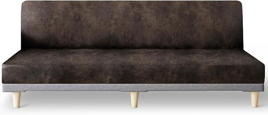 molasofa Leather Like Stretch Futon Slipcover Armless Futon Bed Sofa Cover Furniture Protector with Elastic Bottom, Soft and Washable Futon Cover for Sofa Bed Stay in Place（X Larger，Dark Brown）
