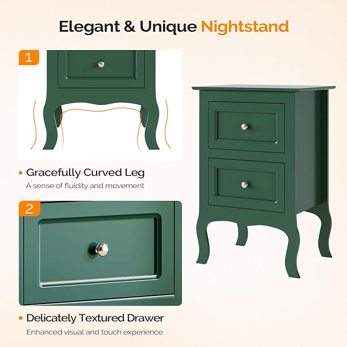 Bonnlo Green Nightstand Set of 2, Small Green Night Stands - Image 4
