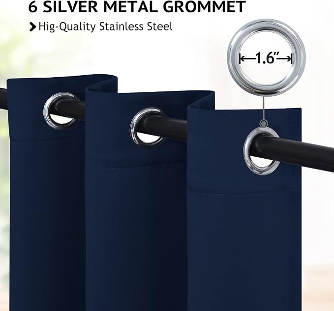 COSVIYA Grommet Room Darkening Navy Blue Curtains 84 inch Long - Image 2