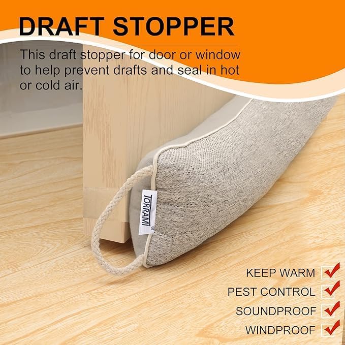 TORRAMI 30" Door Draft Stopper Under Bottom Insulation Noise Air Stopper 2.07LB,Wind Proof Guard Seal for Doors and Windows - Light Gray
