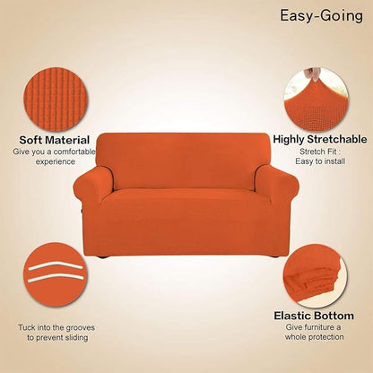 Easy-Going Stretch Loveseat Slipcover 1-Piece Sofa Cover Furniture Protector Couch Soft with Elastic Bottom for Kids Polyester Spandex Jacquard Fabric Small Checks (Loveseat, Orange)