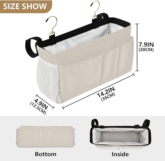DOMIKING Beige Bedside Caddy for Dorm Bed Recliner Armrest Organizer - Image 4