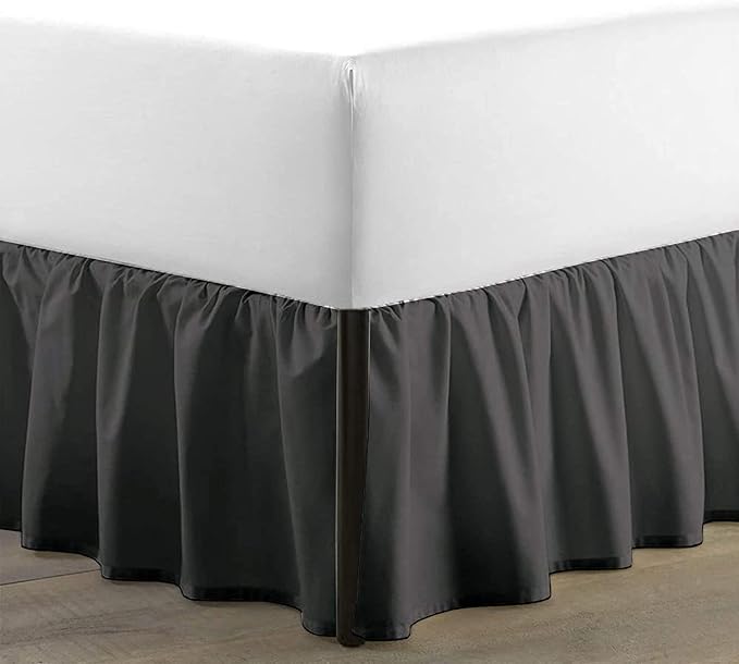 SKY BEDDINGS - King Size Ruffled Bed Skirt with Split Corners - 16 Inch Drop Dust Ruffle Bed Skirt with Platform Three Sided Coverage - 100% Microfiber, Dark Grey