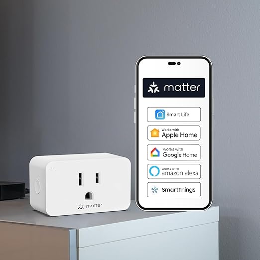 Minoston Matter Smart Plug Compatible with Google Home and Alexa,Protect Privacy, 2.4G Wi-Fi Only, White(MP25M)