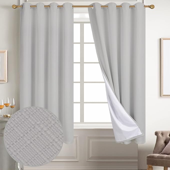 Diraysid 100% Blackout Curtains Light Grey Linen Curtains - Image 2