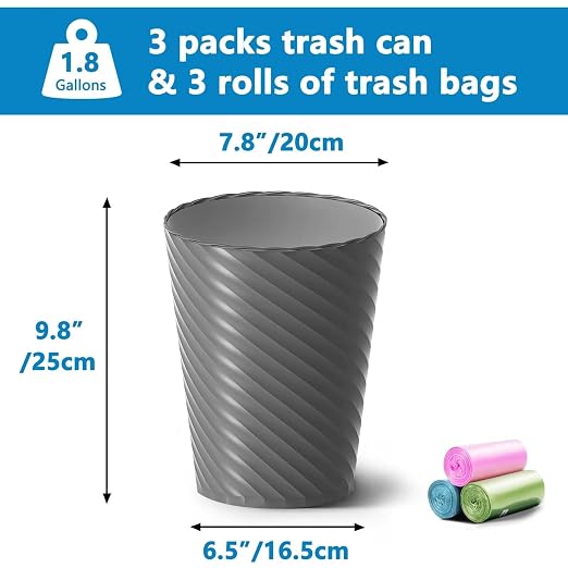 Lysam Bathroom Trash Can 3 Pack, 1.8 Gallon Small Trash Can - Image 3