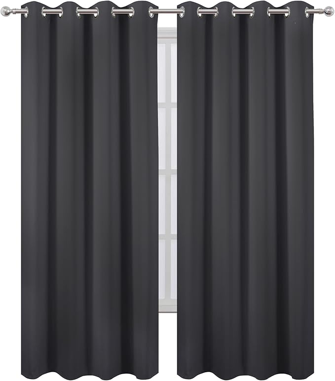 Blackout Curtains 66 x 95 inch/Dark Grey Curtains Set of 2 Panels/Thermal - Image 2