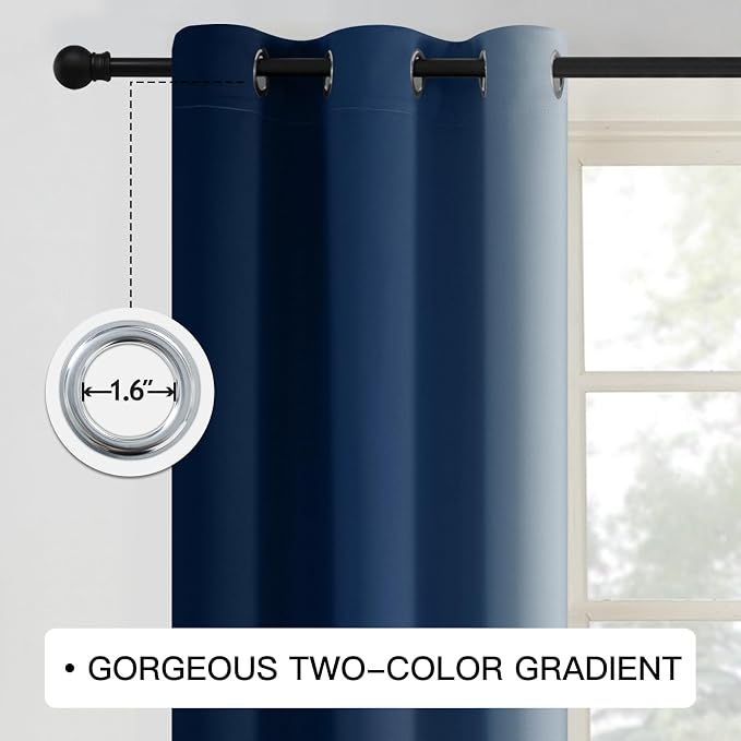 COSVIYA Curtains & Drapes Ombre Blue Curtains 63 inch Length 2 Panels Set - Image 3