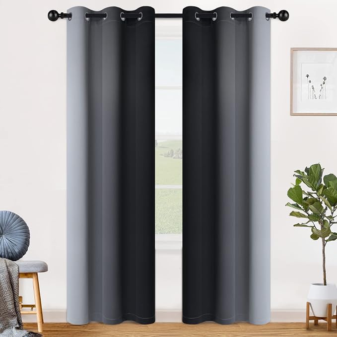 SimpleHome Ombre Black to Grey White Curtains - Image 2