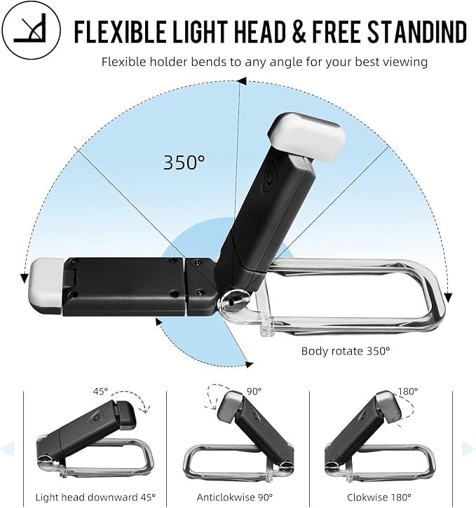 EGWASER Portable USB Rechargeable LED Clip-on Book Light - Image 6