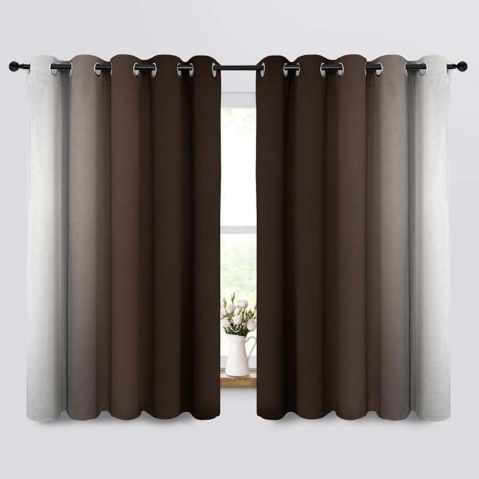 COSVIYA Curtains & Drapes Grommet Ombre Brown Curtains W70 x L63 Inch | - Image 4